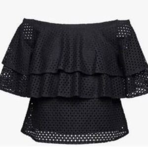 Banana Republic Off The Shoulder Ruffle Top S Black Eyelet Vacation Romantic